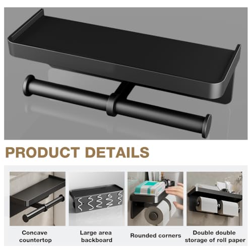 Image of HASTHIP Toilet Paper Roll Holder, Metal Toilet Roll Holder for Bathroom with Storage Shelf, Dual Toilet Tissue Roll Storage Design, Self Adhesive Wall Screw-Mount Modern Bathroom Organizer