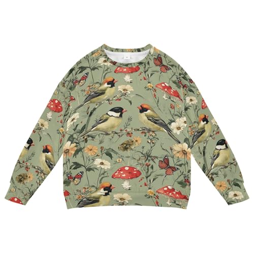 JUNZAN Aesthetic American Goldfinch Birds Sage Green Little Kids Hoodie Sweatshirt Crewneck Sweatshirt With Hoodie Camping 4T