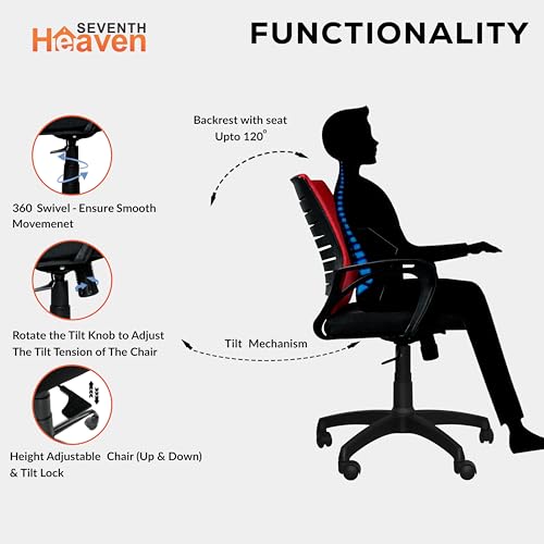 Image of Seventh Heaven Bolt Mid Back Revolving Office Chair for Work from Home, Study, and Computer Use | Heavy Duty Base | Ergonomic Mesh Design | Durable & Comfortable Seating (Red Mesh)