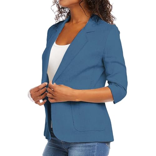 Lightweight Linen Blazers for Women Casual Petite 3/4 Sleeve Blazer Jackets Plus Size Summer Suit Jacket2