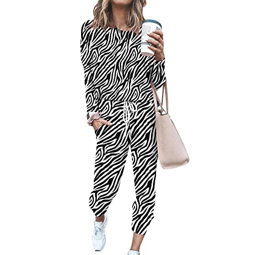 Image of FANSU Womens Tracksuit Set, Zebra Printed Casual Baggy Long Sleeve Loungewear Sweatshirt Pajamas Set 2 Piece Yoga Set Exercise Sports Joggers Set, Top and Bottoms