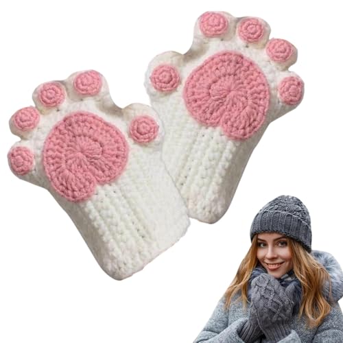 Guantes sin dedos de gato peludos con tejido térmico suave de invierno 6