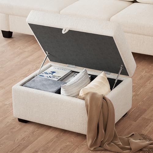 Living Room Ottoman with Storage - Movable Storage Chest Storage Ottoman Comfy Chenille with Extra Deep Seats - Modern Foot Stools Ottoman Upholstered for Living Room Bedroom Apartment Ottom