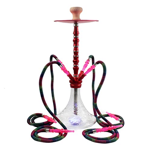 Wasserpfeife aus Aluminiumlegierung mit 4 Schläuchen, tragbares modernes Metall-Wasserpfeifenset mit LED-Licht, zum…