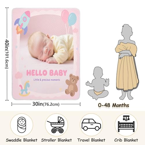 Custom Cute Baby Image Pink Balloon Cotton Muslin Swaddle Blankets Soft Custom Prints Text Blankets for Kids for Newborns, Infants, & Toddlers 30x40in para Bebes recien nacidos3
