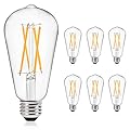 Ascher Vintage LED Edison Bulbs 60 Watt Equivalent, Eye Protection Led Bulb with 95+ CRI, Bright Warm White 2700K, Non-Dimmable, ST58 Antique LED Filament Bulbs, E26 Medium Base, Pack of 6