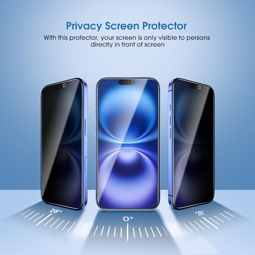 Image of amFilm OneTouch for iPhone 16 Plus Privacy Screen Protector 6.7'' 2024 | 30s Auto-Alignment, Bubble Free, Tempered Glass, 28 Anti Spy, Shatterproof, Camera Lens Protector 2+2 Pack (16-6.7'')