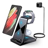 Incluye adaptador de carga rápida QC 3.0: la base de carga Galaxy 3 en 1 está equipada con un adaptador de cargador rápido QC3.0, que puede cargar rápidamente, lo que resuelve la mayoría de los problemas de carga inalámbrica lenta. Imanes de metal y fundas gruesas para teléfono (el grosor es de más de 5 mm) no son compatibles.