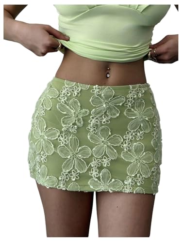 Floerns Women's Floral Mini Skirts Sheer Mesh Low Rise Night Out Bodycon Skirts