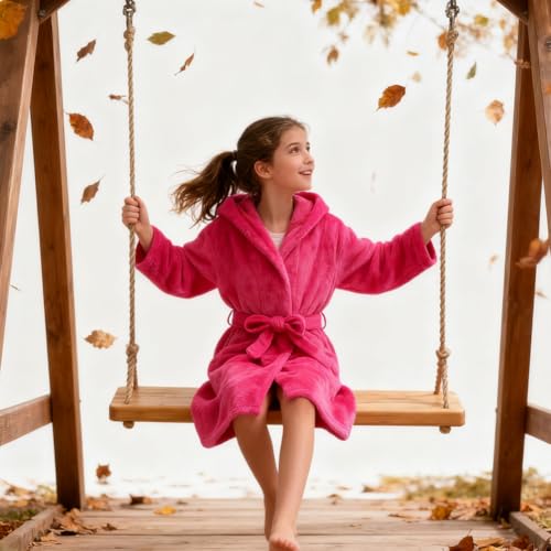 Image of Kids Bathrobe Hooded Plush Fleece Robe for Girls Boys