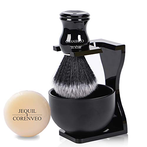 Je&Co Men's Shaving Set, 4 in 1 Synthetic Shaving Brush with Soap, Acrylic Stand and Steel Bowl