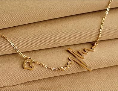 Ekg Necklace Heartbeat Rhythm With Love Heart Shaped Gold