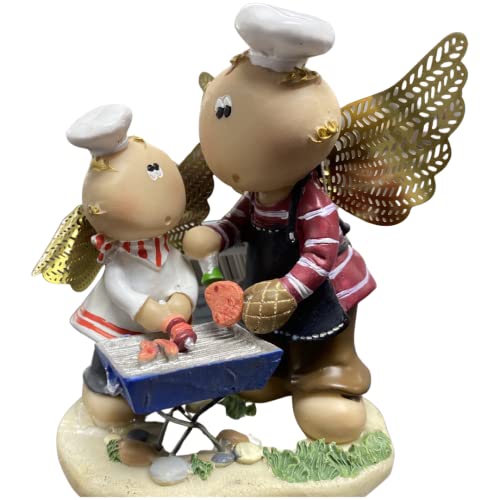 RUSS BERRIE Angel Cheeks Father and Son, Father and Daughter Figurines Collectible Angel Statues (Grilling)