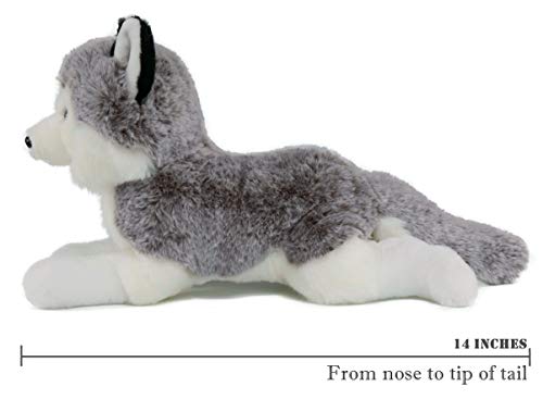 ICE KING BEAR Lifelike Siberian Husky Stuffed Animal Plush Soft Toy 13 Inches (Lying), Gray, Large - Image 3