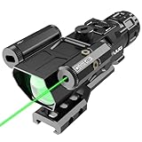 UUQ 4X32 Prism Optics Rifle Scope with Red Laser,Red Illuminated Reticle,Upgraded Buttons,and Glass Etched Reticle 4X Magnification-Fits 20mm Free Mounts (Green Laser Above)