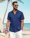 J.VER Men's Cotton Linen Short Sleeve Shirts Casual Button Down Shirt for Men Beach Cruise Tropical Work Tops Royal Blue X-Large