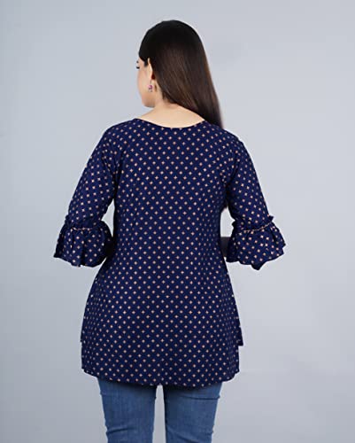 Image of Shiva Fab Short Kurti for Women | Embroidered Straight Rayon Kurta | Round Neck Full Sleeves Short Kurti for Women's