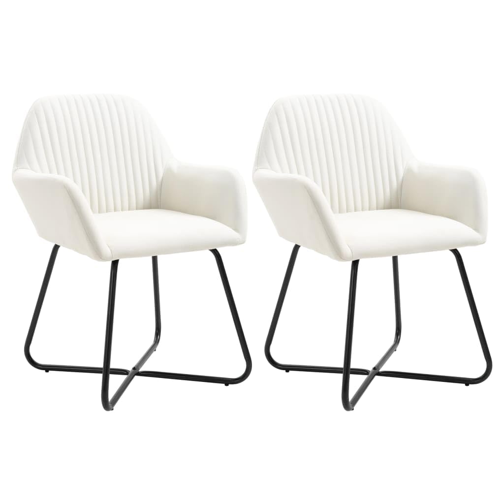 Juego de 2 sillas de comedor de tela crema | Asiento suave con reposabrazos, respaldo ergonómico, patas de acero, capacidad de 110 kg