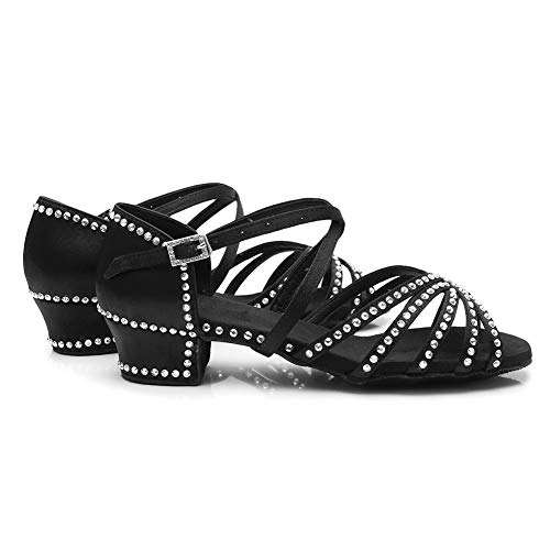 HIPPOSEUS Girls Rhinestone Latin Dance Shoes Low Heel Ballroom Salsa Dance Practice Performance Shoes4