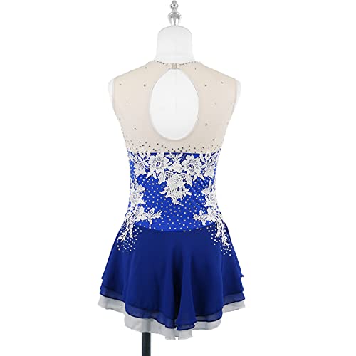 Vestido de Patinação Artística, Mulheres Meninas Elegante Renda Bordada Flor Strass Competição de Pa