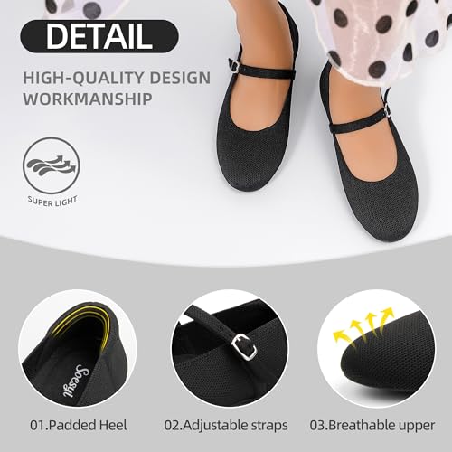 Women's Round Toe Ballet Flats Comfortable Mary Jane Shoes Dressy Slip On Knit Flats Adjustable Straps Washable Flats4