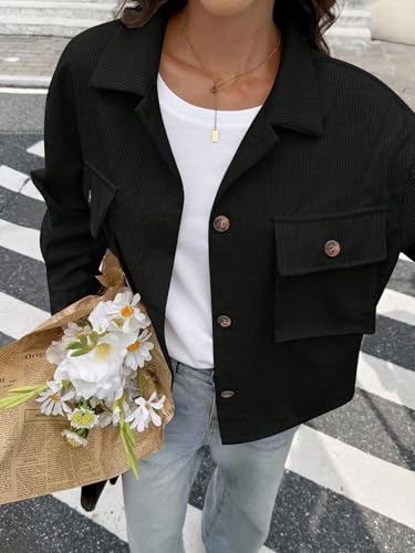 Chic and Cozy: Women's Casual Coat in Black Corduroy – Perfect for Fall and Winter! - Image 6