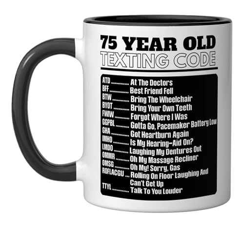 Taza Cerámica Para Cumpleaños 75 Años 11 Onzas Negro/Blanco miniatura 1