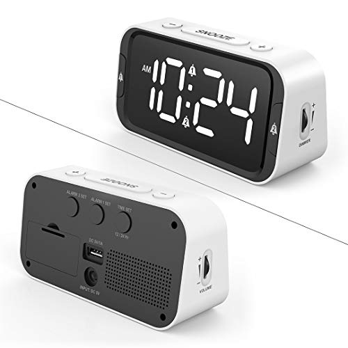 LIELONGREN Small Digital Alarm Clock for Heavy Sleepers with 100dB Extra Loud Alarm, USB Charger, Dual Alarm, LED Display, Battery Backup, Desk/Bedside Alarm Clock for Bedroom - White
