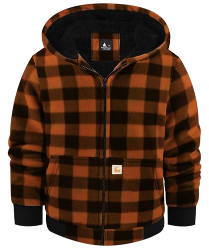 Image of V VALANCH Boys Flannel Jacket Hooded Fleece Lined Zip-up Hoodies Plaid Coat for Kids