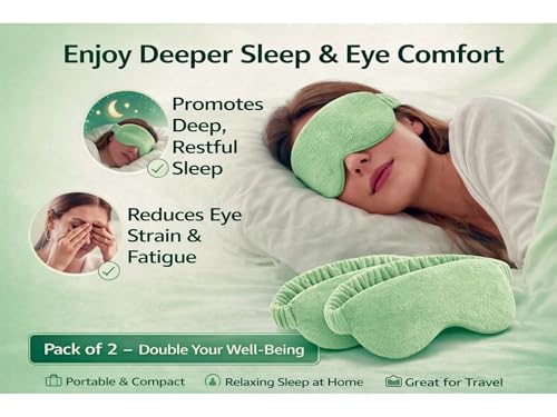 Image of Eye Sleep Mask for Men & Women, Soft Light Blocking Mask with Adjustable Strap, Falalin Non-Woven Cotton Fabric, Comfortable Travel Eye Cover for Home, Flight, Relaxation (Green pack of 2)