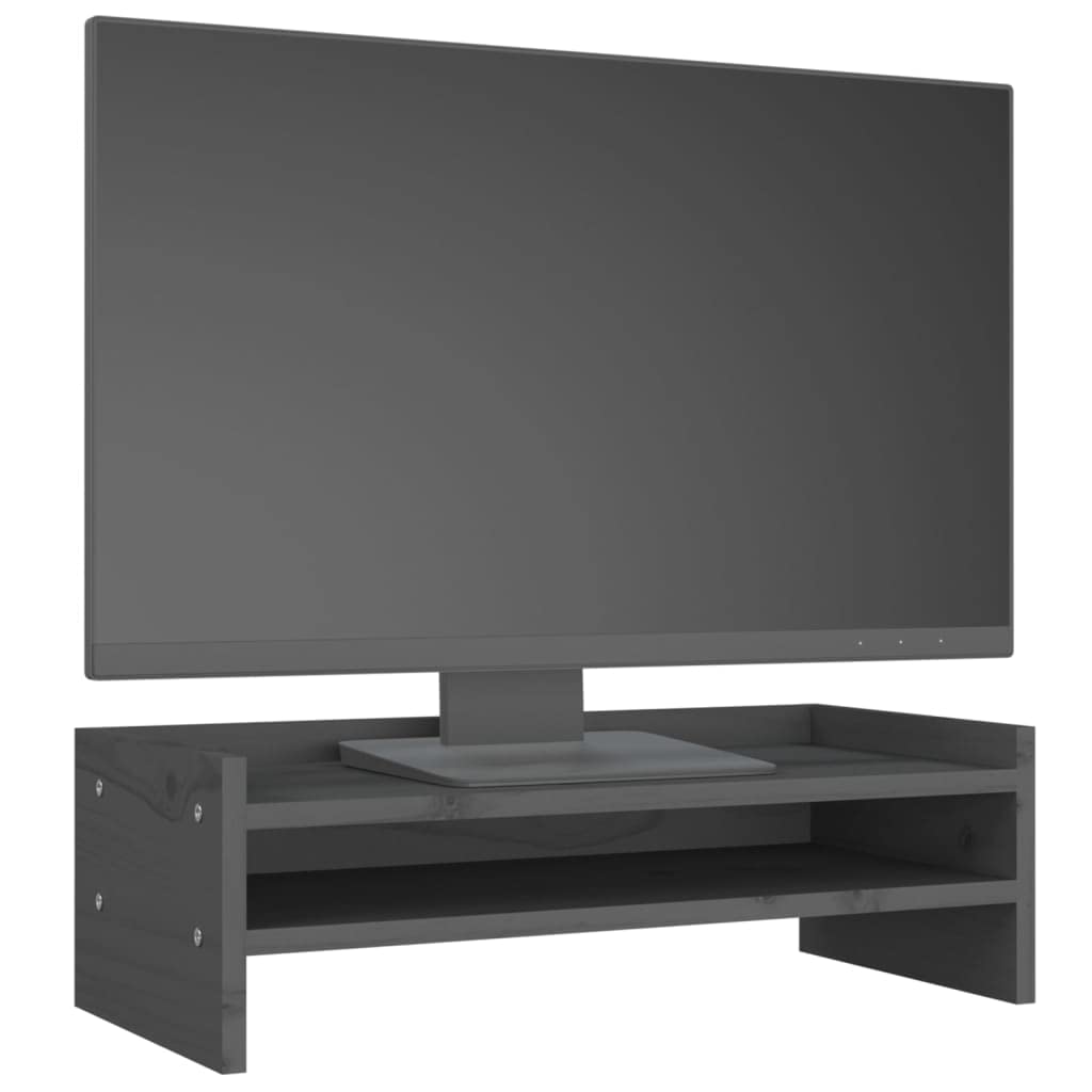 Rehausseur De Moniteur En Bois De Pin Massif - 100x24x16 Cm, Couleur Gris, Pour Bureau Ergonomique