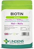 Lindens - Biotin 10,000mcg - 90 Tablets - UK Made - Maintenance of Normal Hair, Skin & Nail, Normal Metabolism - Ultra-Potent 20000% NRV Strength - Letterbox Friendly - Image 1