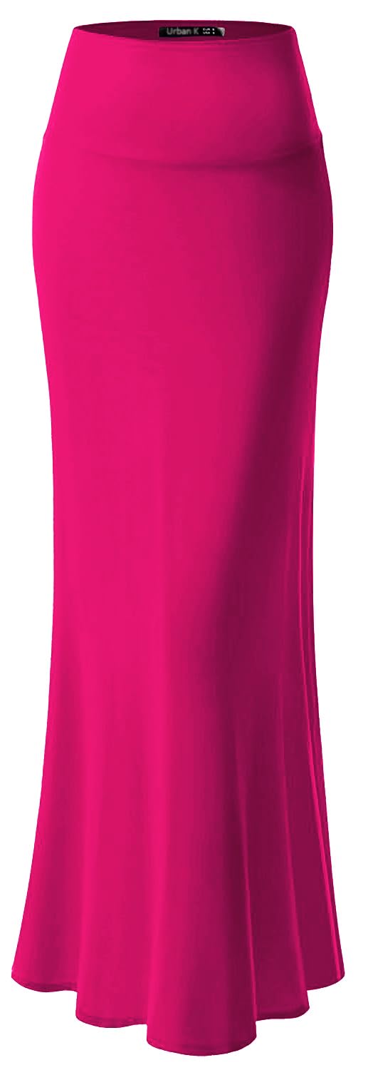 URBAN K Womens Basic Foldable High Waist Regular and Plus Size Maxi Skirts