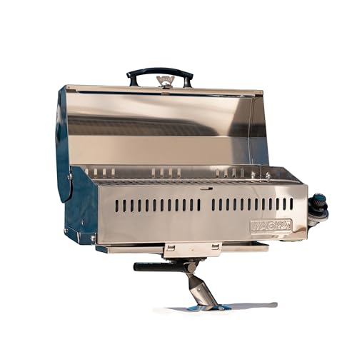 Magma Cabo Grill - Marine-Grade Stainless Steel Barbecue Grill for Boats - Portable Propane Gas with 9”x18” Grilling Surface - Heat-Resistant Handle, Fold-Away Legs - Ideal Boat Accessory
