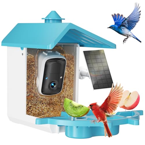 Smart Bird Feeder with Camera, Solar Powered WiFi WildBird Watching Camera with AI Bird Recognition, 2K Auto Capture, Vicohome App Alerts, Outdoor Garden Decor Gift for Dad Mom BirdLovers (Blue)