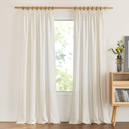 PONY DANCE Extra Long Curtains & Boho Style for Living Room 2 Pieces in Set, Linen Curtains Translucent with Ruffle Tape - Image 3