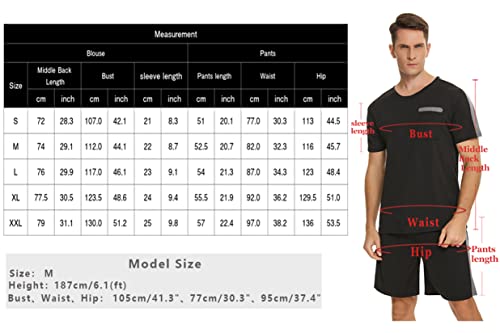 Ticioeke Survêtement Homme Ensemble de Sport Homme Été Ensemble Short Tee Shirt Homme 2 Pièces T-shirt et Short Costume à Manches Courtes Ensembles de Sportswear Casual Respirant bleu marine et noirM - Image 7