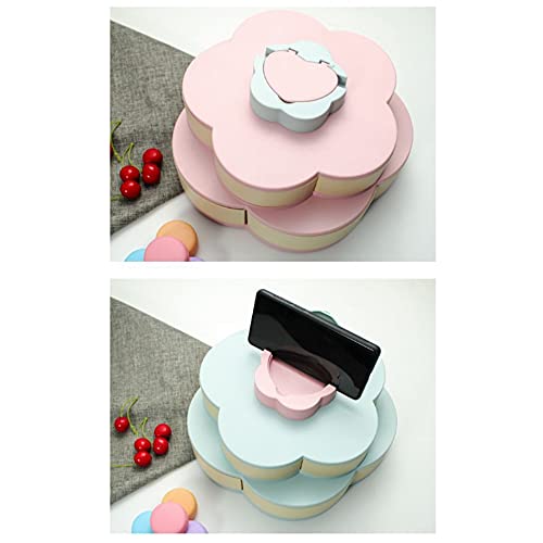 Splenssy Dubbele laag snack box snoepbord bloemblad-vorm roterende snack tray double-deck gedroogde fruitborden… - Image 5