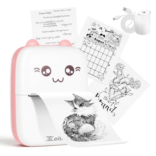 Image of ZEITEL Mini Thermal Printer, Bluetooth, 1 Roll 57 * 25 MM, Pink