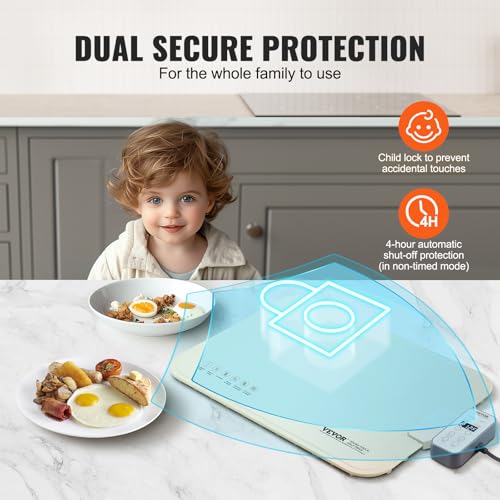 Image of VEVOR Electric Warming Tray, Food Warming Mat for Buffet, Rollable & Portable Silicone Food Warmer with 4 Adjustable Temperature Settings, Auto Shut-Off & Child Lock, Perfect for Parties, Catering