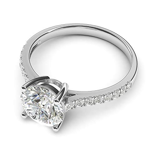 14k White Gold 2CT Classic 4-Prong Simulated Diamond or Moissanite Promise Bridal Engagement Ring Side Stones3