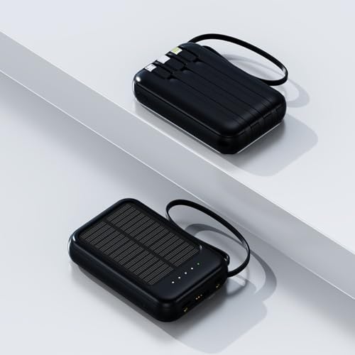 Batería externa solar 10000 mAh con cables USB C y Lightning cargador portátil negro 7