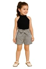 Baby Girls Solid Cotton Blend Style Top and Shorts Set for kids (Black & White)