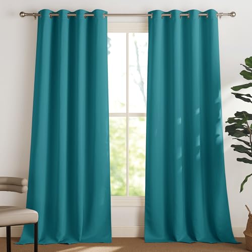 PONY DANCE Cortinas Salon Modernas 2 Piezas Cortinas Opacas Termicas con Ojales Cortinas Dormitorio Opacas Cortinas Blackout para Habitacion Comedor, 140x245 CM, Turquesa