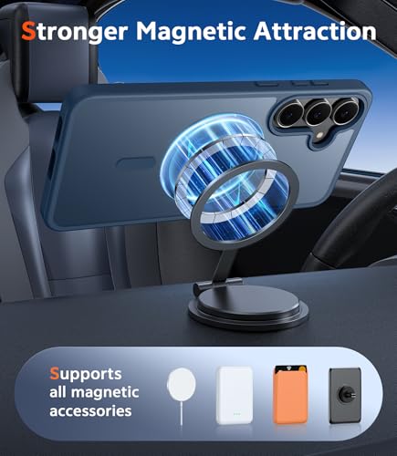 Image of FNTCASE for Samsung Galaxy S25-FE Case: Magnetic Matte Phone Cases with Screen Protector Drop Proof Compatible with Magsafe Slim Rugged Shockproof Protective Translucent Cell Cover (C-Frosted Blue)
