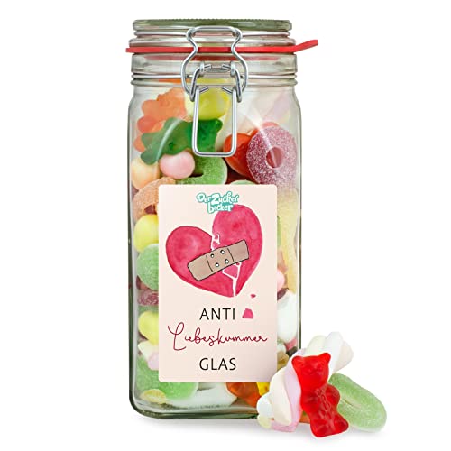 Der Zuckerbäcker Anti Liebeskummer-Glas –Süßigkeiten im Glas gegen Liebeskummer, tolle Geschenk-Idee für die beste Freundin oder Freund