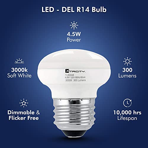 Xtricity R14 Led Light Bulb, 4.5W (40W Equivalent), Dimmable, 300 Lumens, 3000K Soft White, E26 Medium Base, Rohs Compliant (Pack Of 2) #TOP2