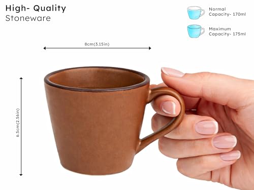 Image of Bodhi House Handcrafted Ceramic Tea Cup Set of 6 Pieces (175 Ml) Stoneware Coffee Mug, Microwave Safe Small Tea Cup, Glossy Finish, Ideal for Daily use, Casual Gatherings and Gifting, Terracotta Brown