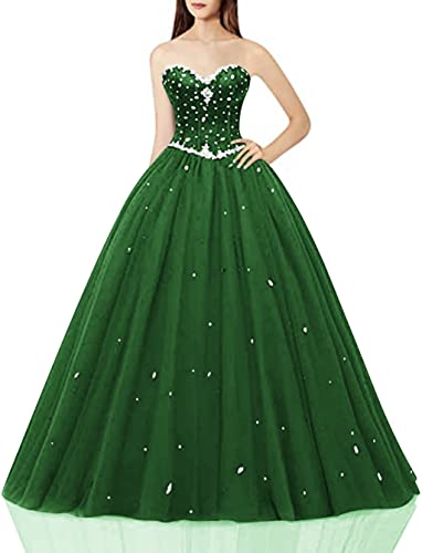 Likedpage Women's Sweetheart Ball Gown Tulle Quinceanera Dresses Prom Dress (US8, Dark Green) … …