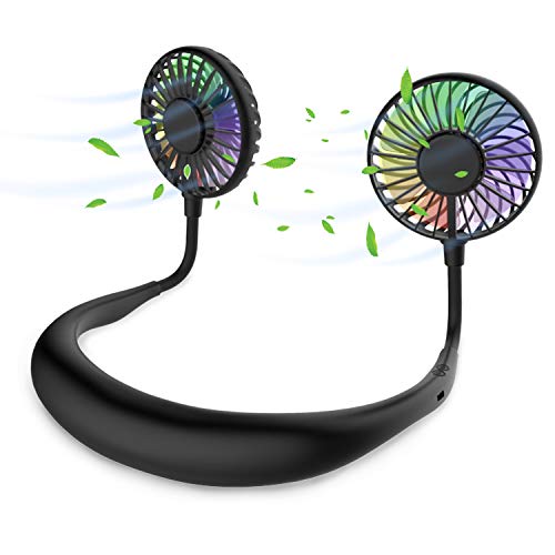 Portable Hands-Free Personal Neck Fan, Cordless Noise-Free Rechargeable USB Fan for Camping, Travel and Office (black)